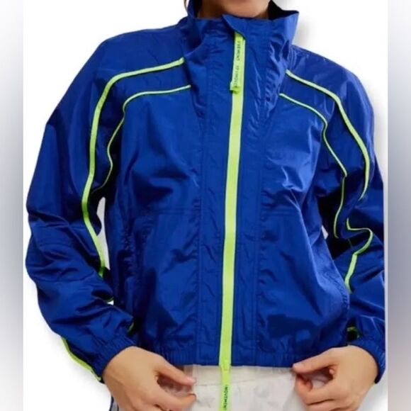 NWOT Free People Movement Varsity Blues Jacket | XLarge | Sapphire & Neon Green‎ - Picture 1 of 8